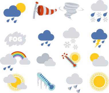 Hava tahmini uygulamaları için hava simgesi seti veya modern düz renk biçiminde benzer