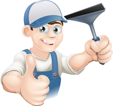 Bir başparmak veren bir squeegee ile mutlu bir karikatür Pencere Temizleyici bir illüstrasyon