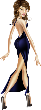 Uzun siyah elbiseli zarif göz alıcı güzel ünlü kadın İllüstrasyon