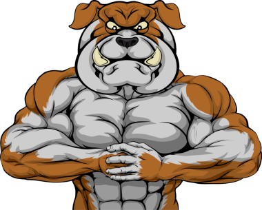 Bulldog karakteri için mücadele Delme yumruk hazır içine palmiye görünümlü demek