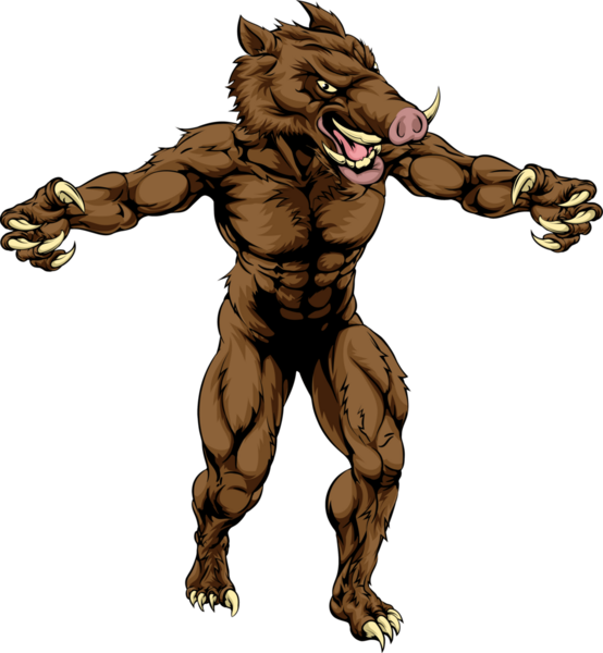 Иллюстрация страшного спортивного талисмана Кабана с выцарапанными когтями
