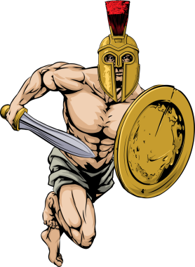 Bir gladyatör savaşçı karakteri ya da bir trojan ya da Sparta stili miğferde elinde kılıç ve kalkan tutan bir spor maskotu.