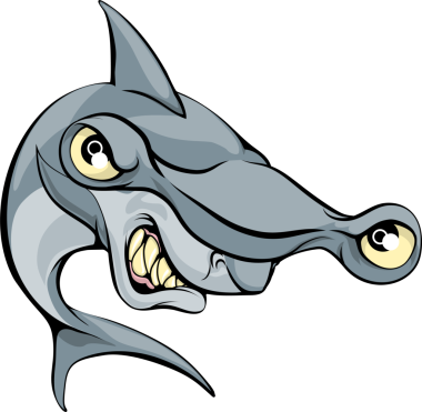 Büyük bir çizgi film çekiç başlı köpekbalığı spor maskotu