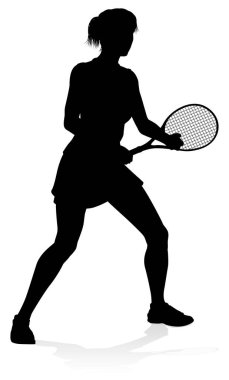 Tenisçi bir kadın siluet sporcu tasarım elementi
