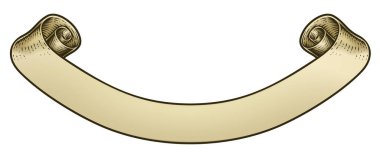 Eski moda tahta kesim tarzında bir parşömen kağıdı kurdelesi çizimi