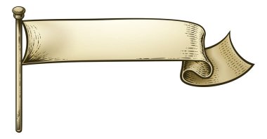 Bir parşömen bayrağı eski tahta kesim pankart şeridi çizimi