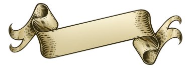 Eski moda tahta kesim tarzında bir parşömen kağıdı kurdelesi çizimi