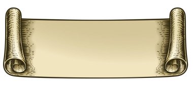 Eski moda tahta kesim tarzında bir parşömen kağıdı kurdelesi çizimi