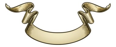 Eski moda tahta kesim tarzında bir parşömen kağıdı kurdelesi çizimi