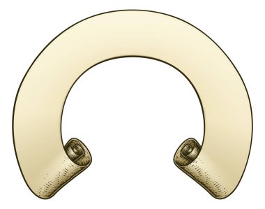 Eski moda tahta kesim tarzında bir parşömen kağıdı kurdelesi çizimi