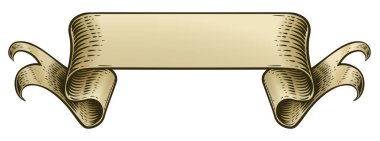 Eski moda tahta kesim tarzında bir parşömen kağıdı kurdelesi çizimi