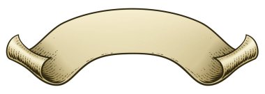 Eski moda tahta kesim tarzında bir parşömen kağıdı kurdelesi çizimi