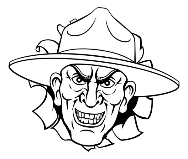 An army bootcamp drill sergeant soldier looking mean and tough cartoon