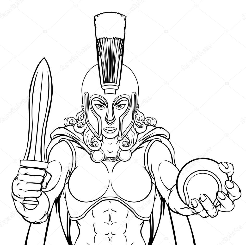 A Spartan or Trojan female gladiator warrior woman tennis sports mascot