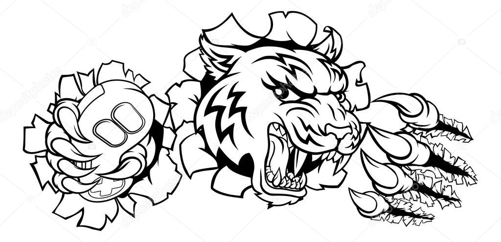 A tiger gamer player cartoon animal sports mascot holding a video game controller in its claw