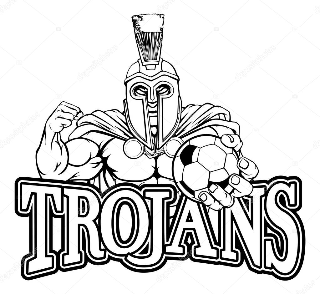 A Spartan or Trojan warrior Soccer Football sports mascot holding a ball