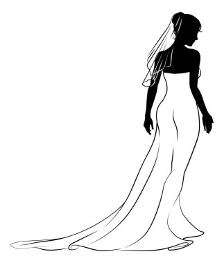 Gelinlik giymiş, siluet giymiş bir gelin.
