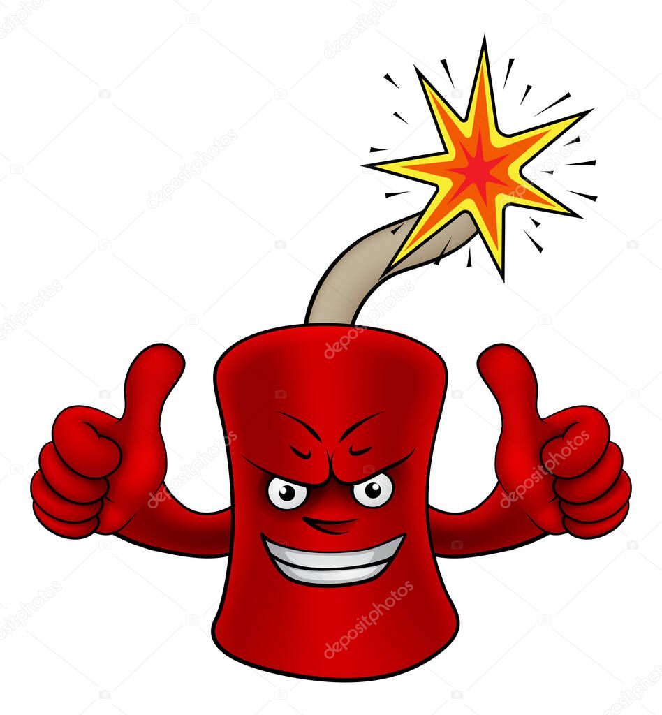 A firecracker or dynamite cartoon angry firework mascot giving a thumbs up