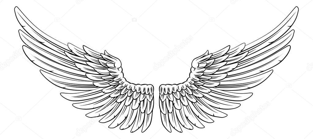 A spread pair of angel or eagle feather wings