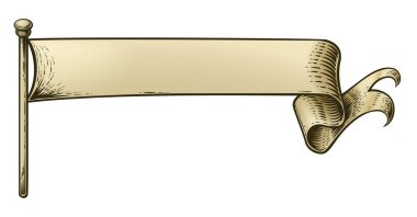 Bir parşömen bayrağı eski tahta kesim pankart şeridi çizimi