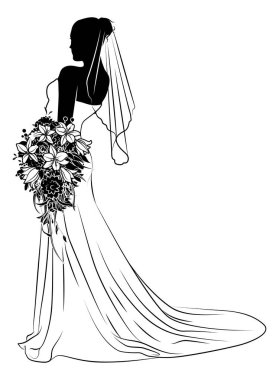 Gelinlik giymiş, siluet giymiş bir gelin.