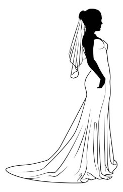 Gelinlik giymiş, siluet giymiş bir gelin.