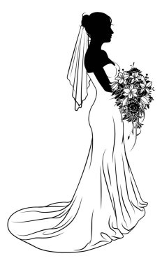 Gelinlik giymiş, siluet giymiş bir gelin.