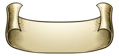 Eski moda tahta kesim tarzında bir parşömen kağıdı kurdelesi çizimi