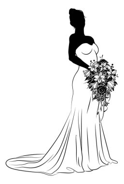 Gelinlik giymiş, siluet giymiş bir gelin.