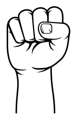 Protesto etmek ya da devrim propagandası yapmak için kaldırılan yumrukta stilize edilmiş bir el.