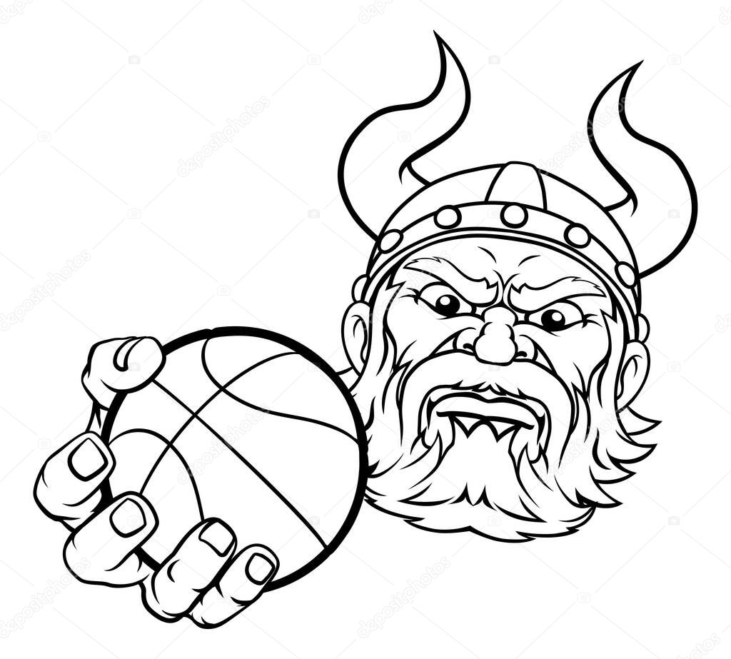 A viking basketball sports mascot cartoon character holding a ball