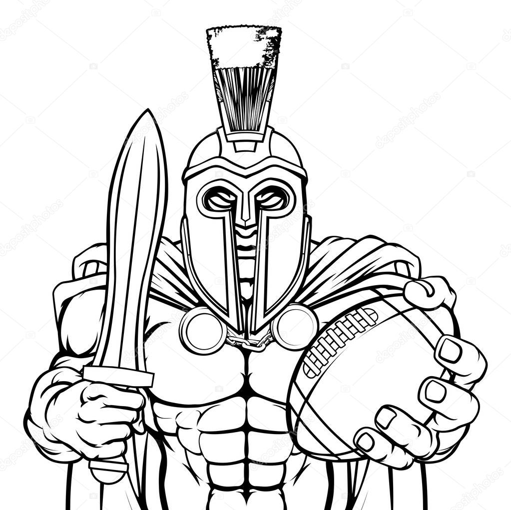 A Spartan or Trojan warrior American football sports mascot holding a ball