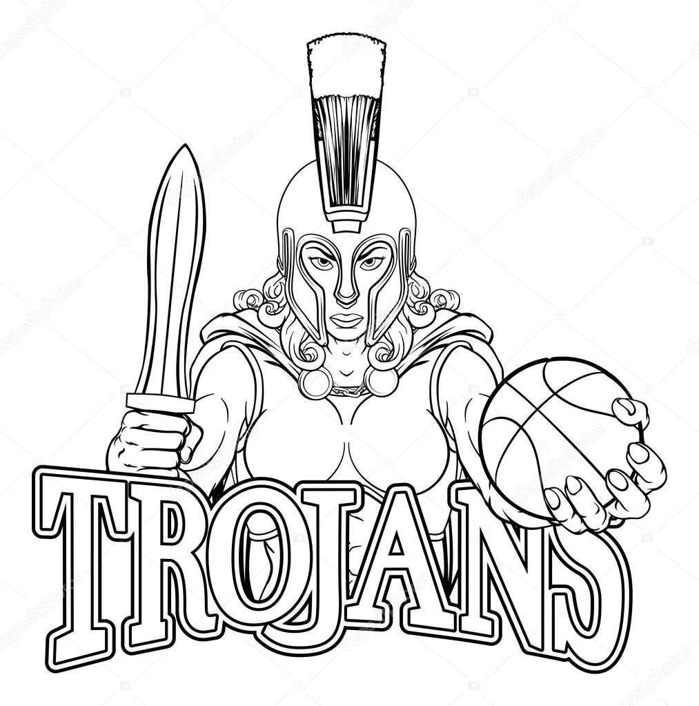 A Spartan or Trojan female gladiator warrior woman basketball sports mascot