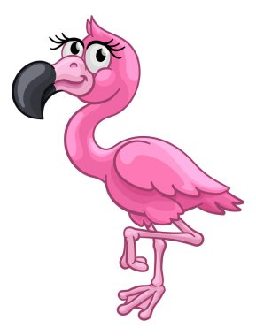 Pembe bir flamingo kuş hayvan çizgi film karakteri çizimi