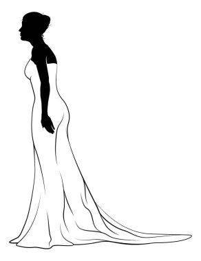 Gelinlik giymiş, siluet giymiş bir gelin.