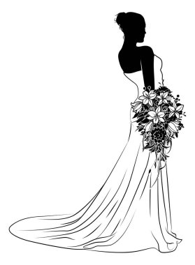 Gelinlik giymiş, siluet giymiş bir gelin.