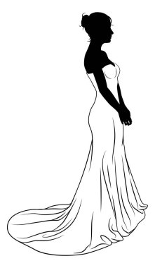 Gelinlik giymiş, siluet giymiş bir gelin.