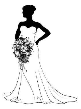 Gelinlik giymiş, siluet giymiş bir gelin.