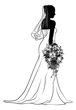 Gelinlik giymiş, siluet giymiş bir gelin.