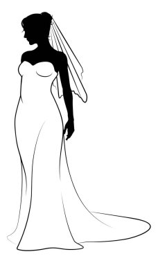 Gelinlik giymiş, siluet giymiş bir gelin.