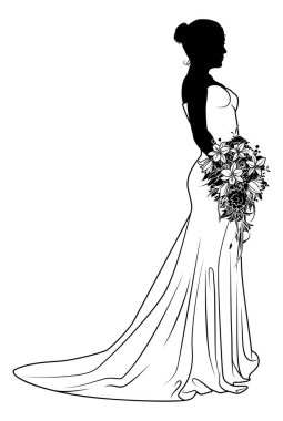 Gelinlik giymiş, siluet giymiş bir gelin.