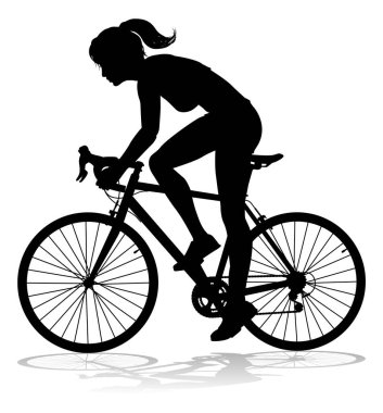 Silüet içinde bisiklet süren bir kadın.