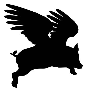 Uçan bir domuz ve siluet kanatları var. Söylenen domuzlar uçabilir.