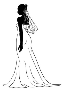 Gelinlik giymiş, siluet giymiş bir gelin.
