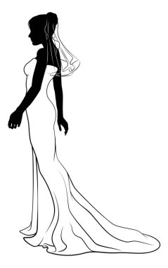 Gelinlik giymiş, siluet giymiş bir gelin.