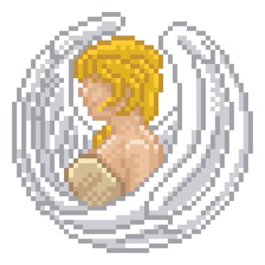 Burç burcu ya da astroloji Başak Meleği işareti 8 bit piksel sanat tarzında eski bir video oyunu atari salonunda.