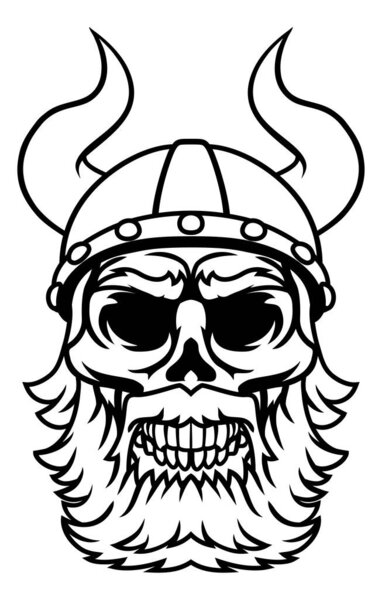 Воин викингов бородатый череп в рогатом шлеме