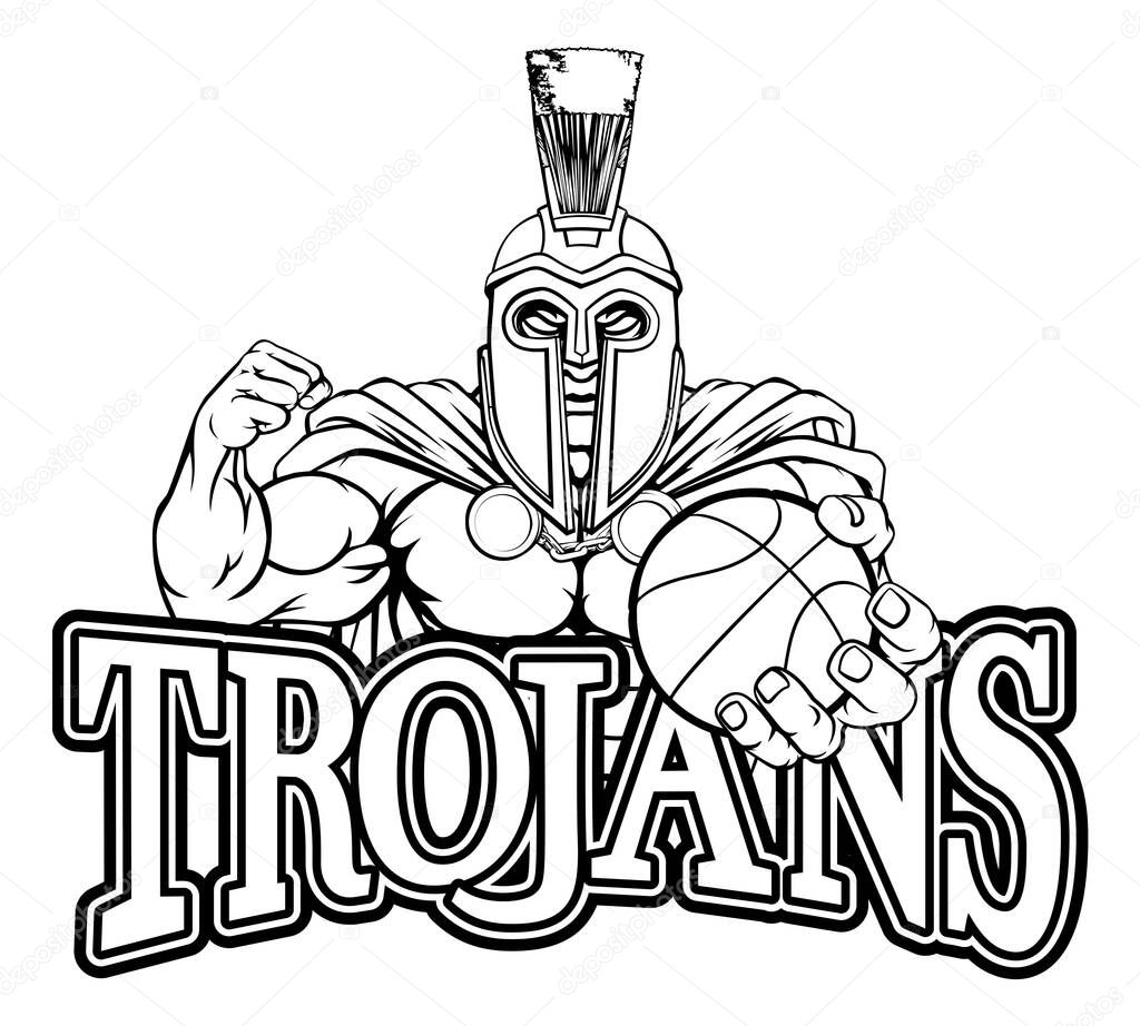 A Spartan or Trojan warrior Basketball sports mascot holding a ball