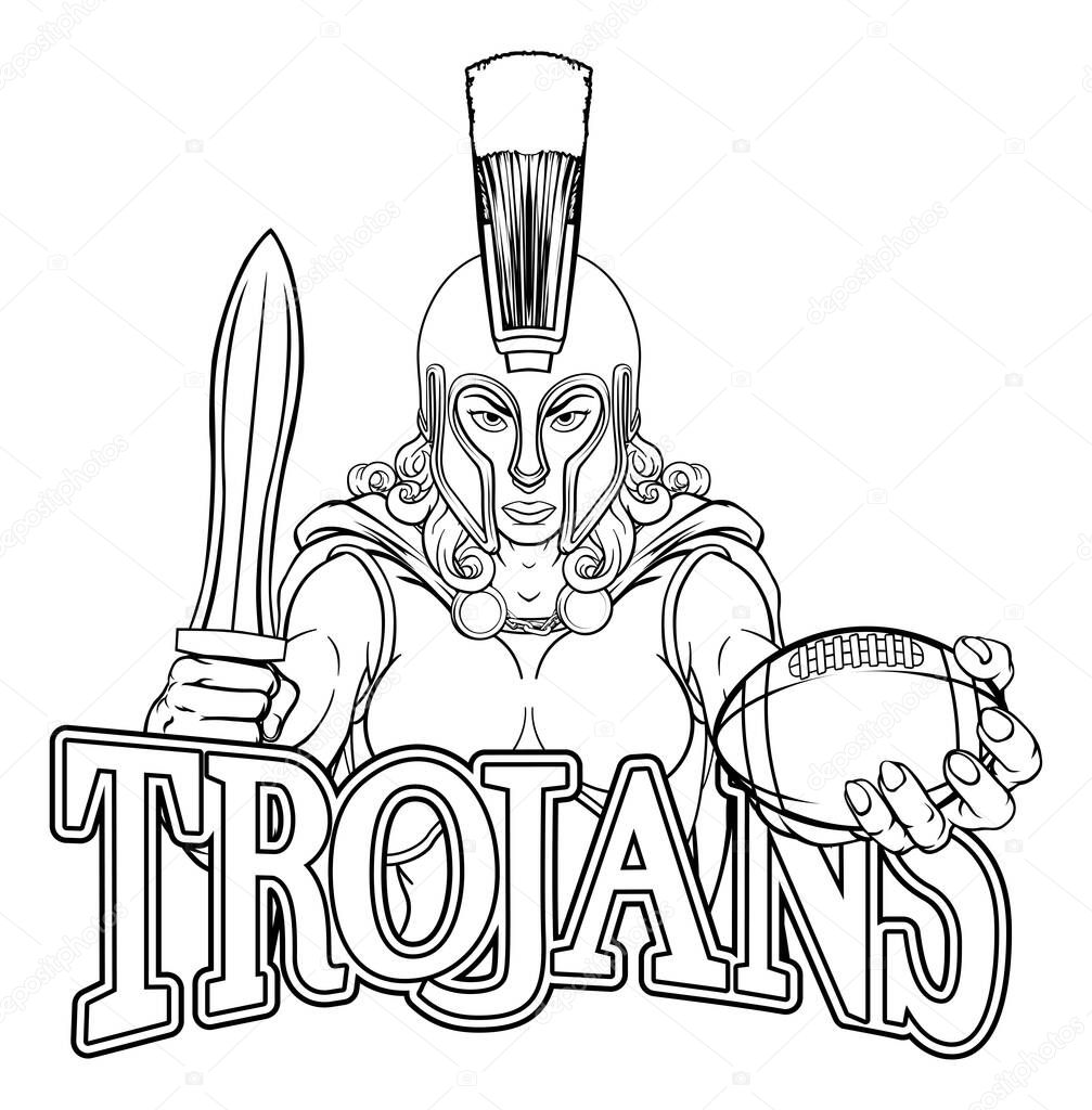 A Spartan or Trojan female gladiator warrior woman American football sports mascot