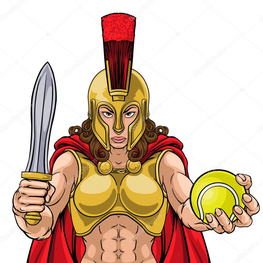 A Spartan or Trojan female gladiator warrior woman tennis sports mascot